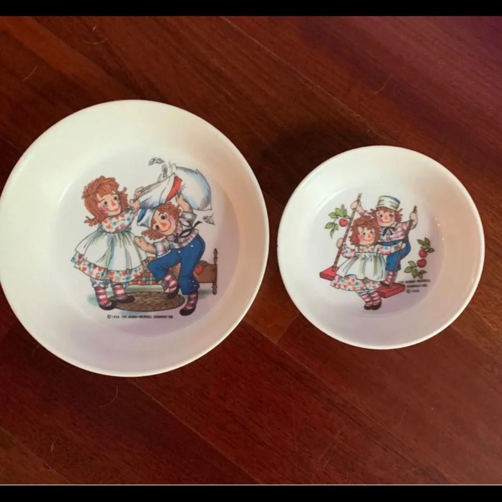 Vintage 1969 Oneida Deluxe Raggedy Ann And Andy Melamine Childs Bowls